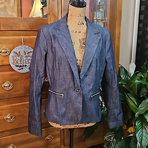 Structured Demin Blazer Jacket size 14 - Picture 1 of 11